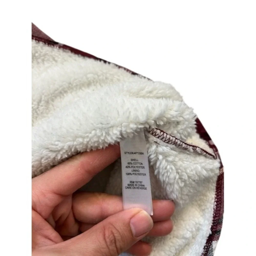 Jolie & Joy Women Plaid Sherpa Lined Flannel Shirt Burgundy White JAP1338N Small - Picture 4 of 8